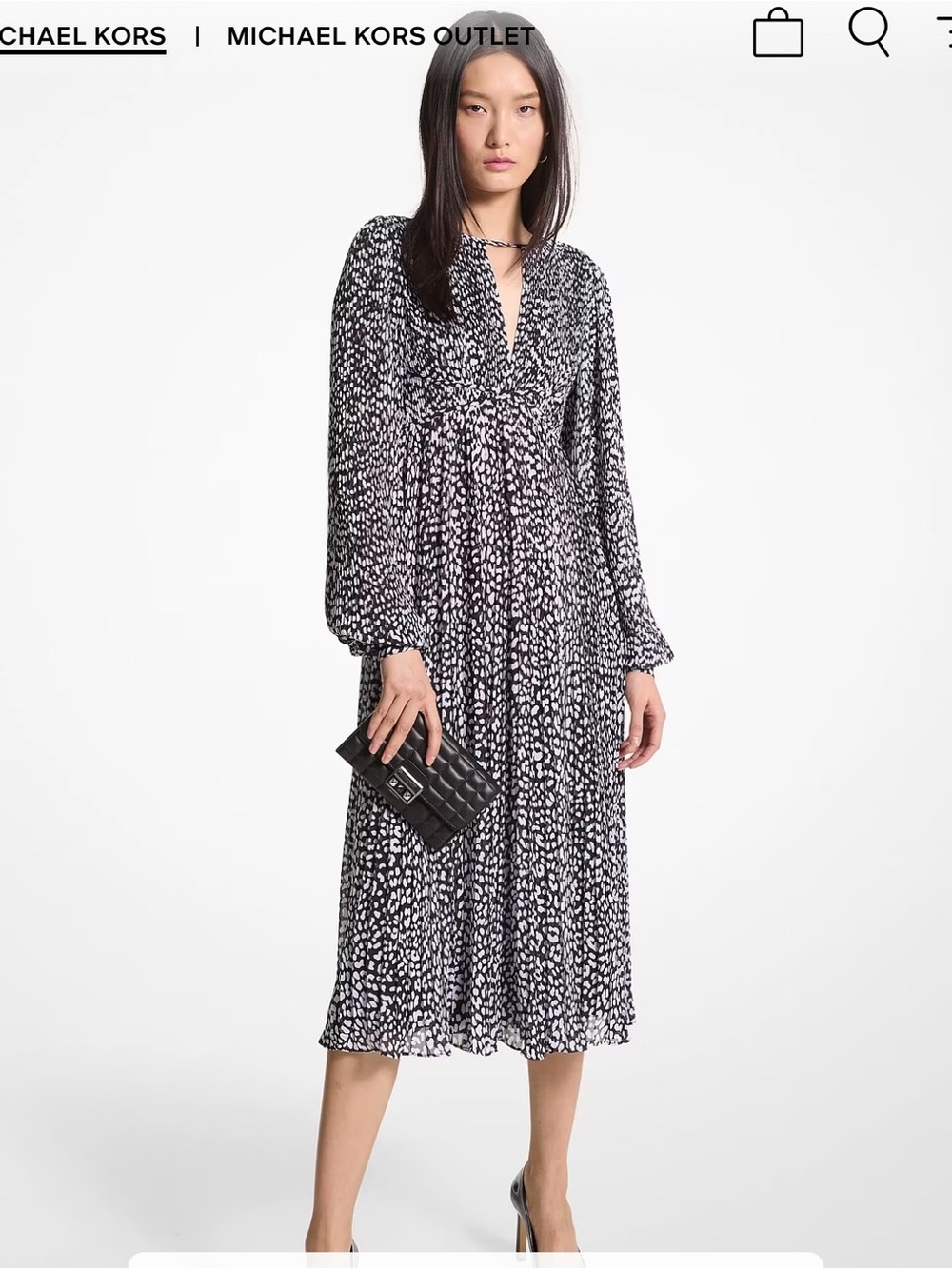 Michael Kors Pleated Leopard Print Georgette Midi Dress
